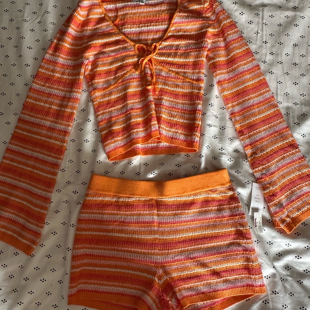 Pink Rose Vibrant Knit Set in Orange and White